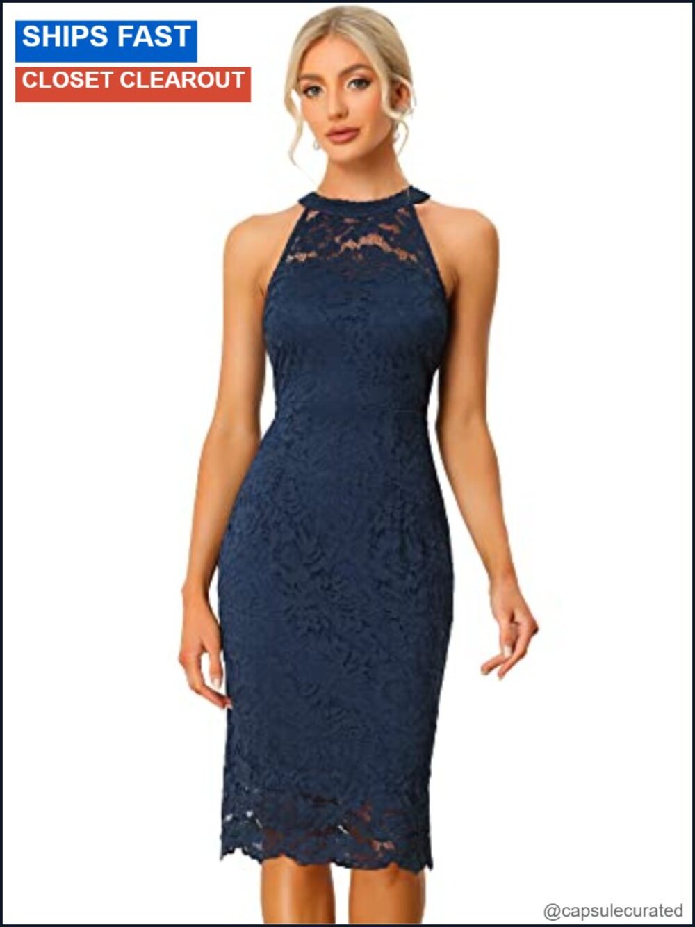 Halter Lace Sheath Dress Sleeveless Bodycon Formal Cocktail